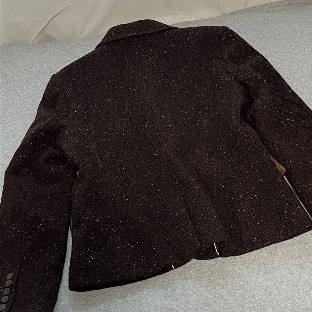 Womens Tweed Wool Blazer Jacket Medium Brown Office Career Old Money Preppy - Picture 8 of 11